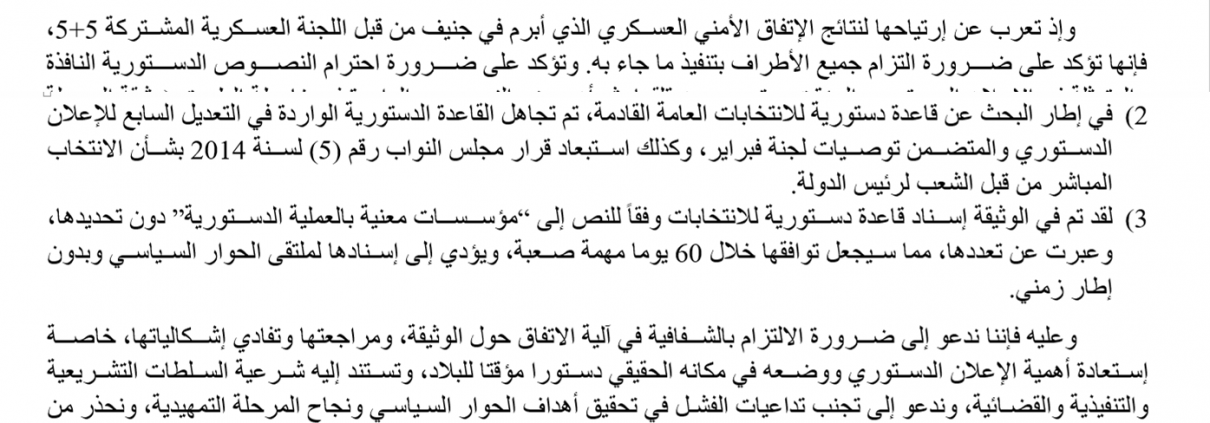 بيان التكتل والتنظيمات السياسية بشأن الحوار السياسي